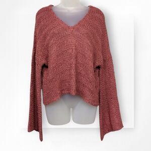 Elan Sweater NWT Flare Sleeve V Neck Mauve Pink Large
